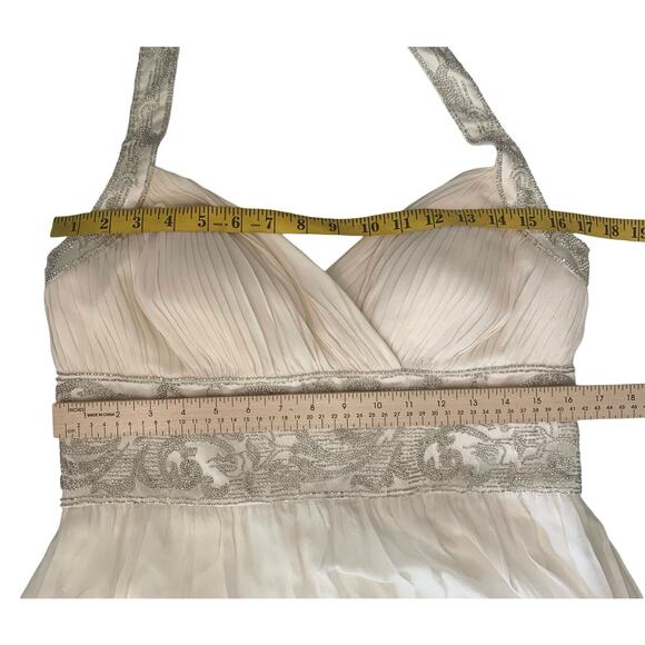 OC by Oleg Cassini Womens Ivory Maxi Halter Evening Gown Dress Silk Beaded 14 - Picture 6 of 13